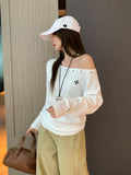 Vintage Hot Diamond Rivet Embroidered Slanted Shoulder Long-Sleeved T-Shirt 2026 Autumn New Loose Design Feel Blouse Woman