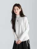 White Half-High Collar Wood Ear Wave Point Long Sleeve Lace T-Shirt Inside The Autumn And Winter Loose Top Lady