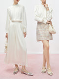 Autumn Gold White Moonlight French GAO Grade White Collar Silk Silk Silk Silk Silk Silk Silk Long-Sleeved Shirt Women's Suit Dress