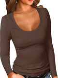 2025 Lady Collar Collar T-Shirt Basic Solid Long-Sleeved Bottom Shirt