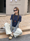Design Fake Two Stripes Splicing Long-Sleeved T-Shirt Women 2026 Autumn Unique Bottoming Shirt Top