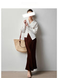 New Spring/Summer French White V-Neck Shirt Women Irregular Small And Unironed White Shirts