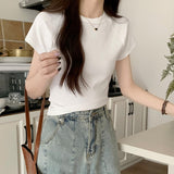 Summer Slim Slim Slim Beautiful Little Shirt High Waist Babes Short Tight Body Girl Shoulder Cotton Short-Sleeved T-Shirt
