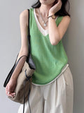 Ladies Tiansi Linen Hit Two Vest Women's Summer New V-Neck Fashion Shoulder Shirt