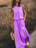 2026 Summer New Holiday Wind Solid Colored Rounded Clame Suspension Lantern Fork Dress Dress