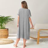 Summer Plus Yard Lady Pyjamas Cotton Short Sleeves Loose Round-Neck Pocket Home Dress Long Dress Pyjamas Woman