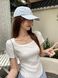 White Shoulder Folds To The Waist Short-Sleeved T-Shirt 2026 Summer New Slimming Hottie Short Top