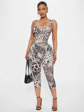 New Hot Mature Sexy Leopard Dew Back Sling Women's Jumpsuits In Summer 2025