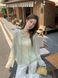 Summer New Micro-Permeable Wooden Ear Border Hooded Women Wear Long-Sleeved Loose Lazy T-Shirt Sweet Hottie Top