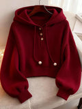 Red Hooded Jacket Women 2025 Autumn And Winter 2025 New Short-Wearing Knitted Sweater Super Good-Looking Single Dress