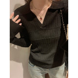 Purple Polo Collar Design Long-Sleeved Bottom Knitted Shirt Women Take Early Autumn Chic Age Reduction Top