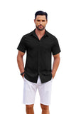 Summer New Men's Shirt Short Sleeve Thicken Elastic Wrinkled Loose Casual Cardigan Men's Top