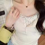 Fake Two Lace Lace Short-Sleeved T-Shirt Spring And Summer New Pure Wind Hottie Slim Thin Shoulder Bottom Top