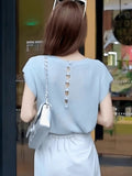 Thin Ice Silk Knitted Women's 2025 New Summer Design Hollow Bare Back Knitted Short-Sleeved Top Women Summer