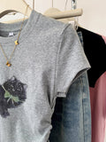 Pure Cotton Gray Shoulder Short-Sleeved T-Shirt Women's Summer 2025 New Small Slim Slimming Blouse