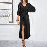 Dili Women's Clothing 2025 Spring And Summer Temperament Elegant High-Waisted V-Neck Loose Dress