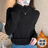 French Gentle Little Scented Sweater Women's New Winter Bottom With Half-High Collar Lace Splicing One Velvet Top