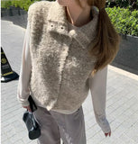 Texture Circle Buckle High-Neck Sweater Women's Autumn And Winter New Korean Linen Thin Sleeveless Vest Thick Top