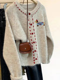Apricot Puppies Thicked Round Collar Knitted Cardigan Women Autumn 2025 New Design Wearing Soft Glutinous Sweater Jacket