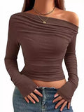New Sexy Folded Shoulder Jacket Long Sleeves Out Asymmetrical Umbilical Folding T-Shirt Style Short
