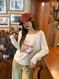 Spice Girls 2026 Super Fire Slanted Shoulders Women's Autumn Wearing White Letters Printed Little T-Shirts Long Sleeves