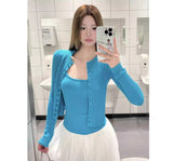Korean Chic Chic Wears Knitted Slings Two Sets Of Women's Early Autumn Purple Slim Slim Thin Blouse