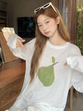 Korean Wearing Pear Print Long-Sleeved T-Shirts For Women's Summer Slim Thin Sunscreen Shirt Languid Wind Relaxation Top
