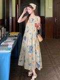 Hong Kong Style Retro Chic Printed Dress Women's Summer High-End Temperament Hanging Super Good-Looking Sleeveless Vest Long Dress