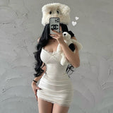 Spiced Lace Lace Dress Girl Spring And Summer With Chest Cushion Sexy Body Temperament Low-Collar Bottomed And Hip Dress