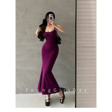 Purple Hanging Dress Women Summer Pure Wind Sexy Long Skirt Tight Body To The Hip Fishtail Skirt