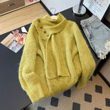 The Atmosphere Is Lazy And The Hair Of The Seaweed Cashmere Sweater Women 2025 Autumn And Winter New Large-Size Fat Mm With Scarf