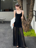 Design Sense Mesh Splicing Sling Dress Women's Summer Niche Temperament Waist Dress Gentle Style White Dress