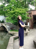New Chinese Style Improved Temperament Cheongsam Dress 2025 Summer Girl Young Chinese Style Fork Dress