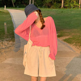 Loose Large-Size Summer Thin Outer V-Neck Sunscreen Shirt T-Shirt T-Shirt Hooded T-Shirt Hooded Hooded Hooded Hooded Hooded Girl