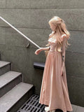 Pink Lotus Leaf Side Collar Dress Women 2026 New French Small Flying Sleeve Holiday Beach Dress Small Scented Style