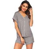 Summer Pajamas Set Short Sleeve Shorts Two-Piece Set Of Cardigans With Ms. Modele Homewear