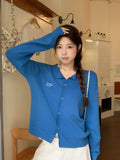 Early Autumn Collar Single Buckle Embroidered Long-Sleeved Knitted Cardigan Sweater Loose Lazy Coat Woman