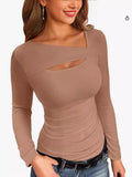New Sexy Long-Sleeved T-Shirt Front With Irregular Women's T Women's Fashion Brand