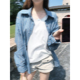 Lazy Casual Blue Plaid Shirt Women 2026 Early Autumn New Loose Long-Sleeved Sun Protection Coat Top