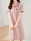 Polo Collar Dress Short-Sleeved Women 2025 Summer New Casual Sports Dress Korean Version Of Loose Medium And Long T-Shirt Dress