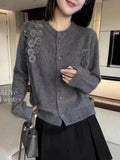 Station 2025 Autumn New Sweater Coat Heavy Industrial Three-Dimensional Flowers Single Buckle Loose Soft Knitted Open Shirt