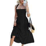 Dili 2025 Spring And Summer Leisure Resort Wind Solid Color High-Waistless Sleeveless Hanging Neck Dress Women's Dress
