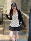 Small Thin Black Knitted Open-Shirt Coat Women Wear Lattice Vest Slings Sweet And Spicy Two-Piece Sets In Early Autumn