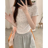 Gray Wave Dot Round Necker Short-Sleeved T-Shirt Women Pure Desire To Open The Umbilical Short-Sleeved Hottie Little Summer Top
