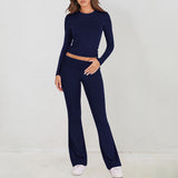Dili Women's Clothing 2025 Spring And Summer Casual Solid Color Long-Sleeved Knitted Trousers Set