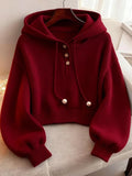 Red Hooded Jacket Women 2025 Autumn And Winter 2025 New Short-Wearing Knitted Sweater Super Good-Looking Single Dress