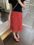 Vintage Gentle Wind Red Broken Flower Dress Women 2026 Summer New High-Rise Thin And Long Skirt