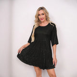 New Burst Fashion Solid Color Loose Waist Short-Sleeved Skirt Dress Banquet Squin Dress