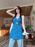 French Pure-Fraged Flower Sling Dress Female Waist Temperament Design Small Man Holiday Style Sleeveless Short Skirt Summer