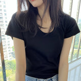 Simple Shoulder U Necker Machine Short-Sleeved T-Shirts Summer New High-End Tight Hottie Short Flying Sleeve Top